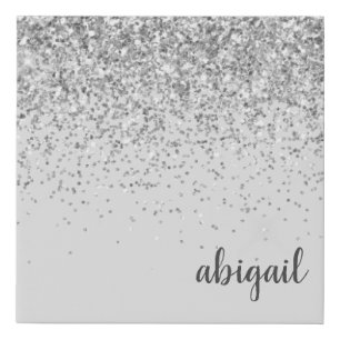 Girly Glitter Stylish Silver Modern Monogram Name Faux Canvas Print