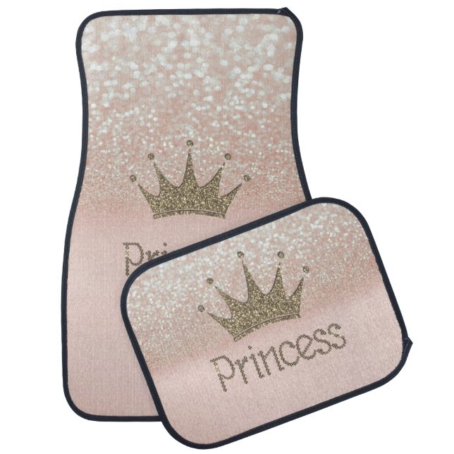 Girly Glitter Tiara,Crown,Princess, Glitter Bokeh Car Floor Mat (Set)