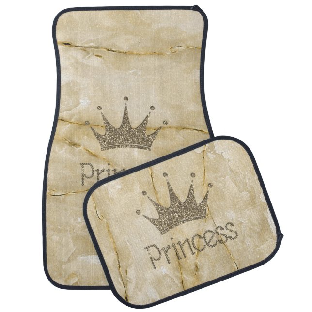 Girly Glitter Tiara,Crown,Princess,Marble Car Floor Mat (Set)