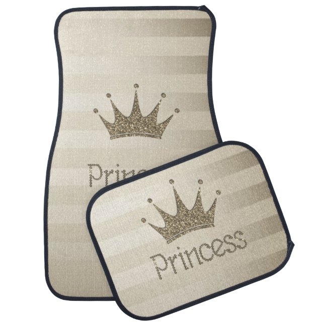 Girly Glitter Tiara,Crown,Princess, Striped Car Floor Mat (Set)