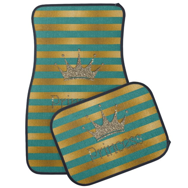 Girly Glitter Tiara,Crown,Princess, Striped Car Floor Mat (Set)