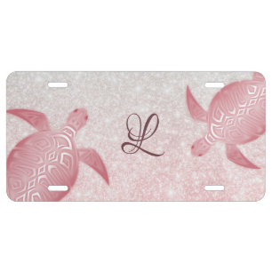 Girly Glitter Turtles Monogram Coastal   License Plate