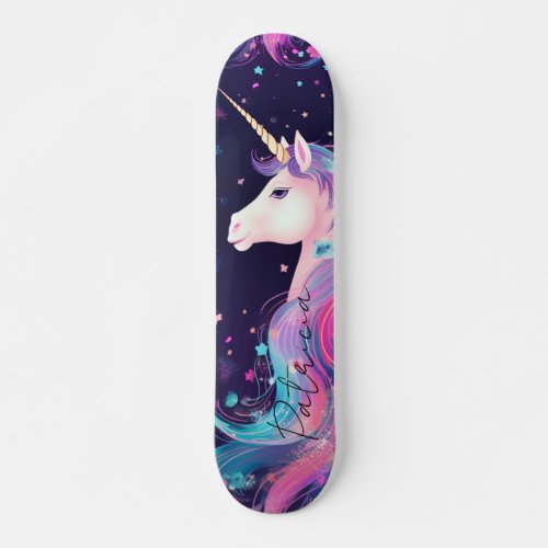 Girly Glitter Unicorn Rainbow Colors Skateboard