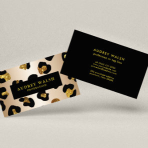 Girly Glittery faux gold Leopard print  Luxury Business Card