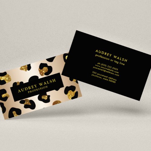 Girly Glittery faux gold Leopard print  Luxury Business Card