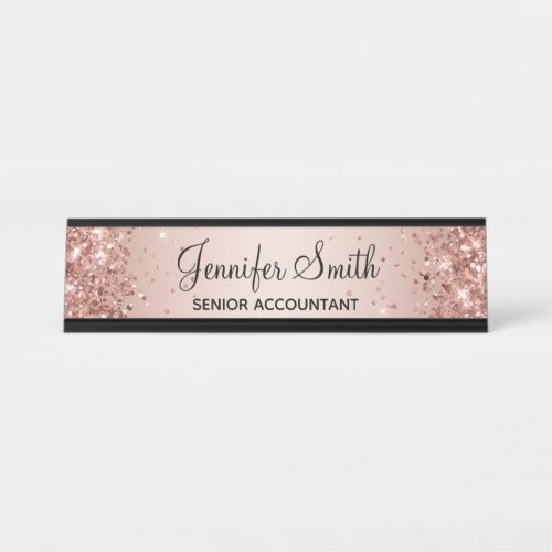 Girly Glittery Faux Rose Gold Gradient Desk Name Plate