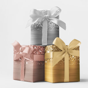 Girly Glittery Glam Faux Foil Set Wrapping Paper Sheets