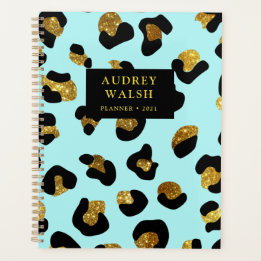 Girly Glittery Gold Aqua Leopard print Luxury Planner