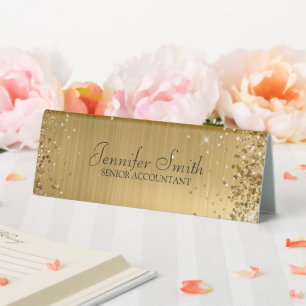 Girly Glittery Gold Faux Foil Desk Name Plate Table Tent