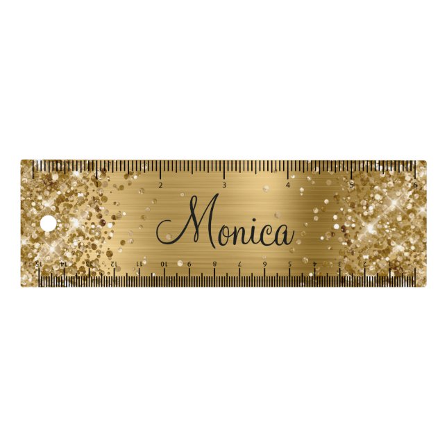 Girly Glittery Gold Faux Foil Ruler (Front)