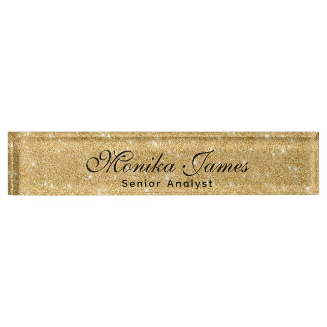 Girly Glittery Gold Faux Light Pi  Desk Name Plate (Front)