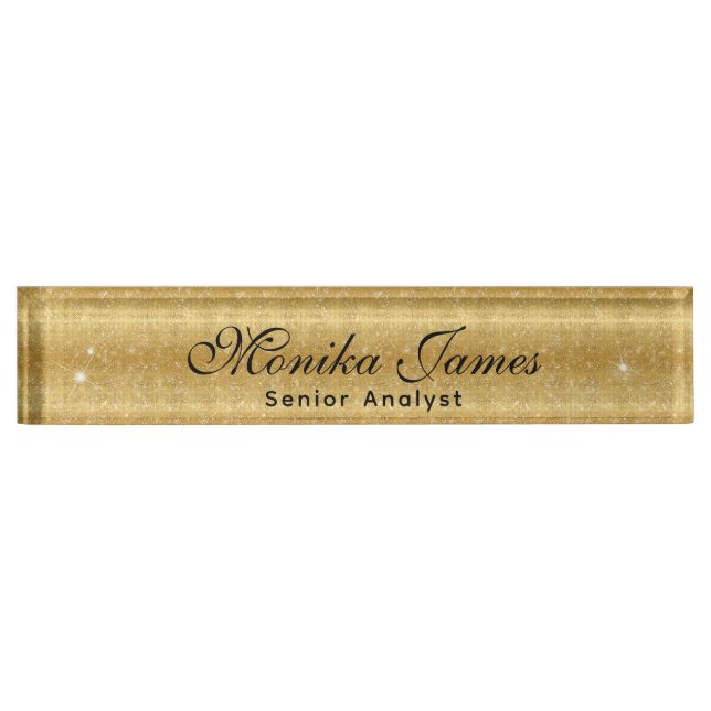 Girly Glittery Gold Faux Light Pi  Desk Name Plate (Front)