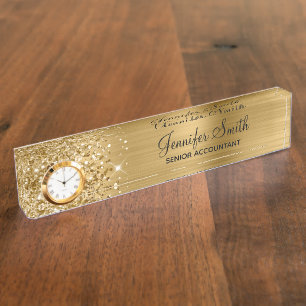 Girly Glittery Gold Glam Desk Name Plate