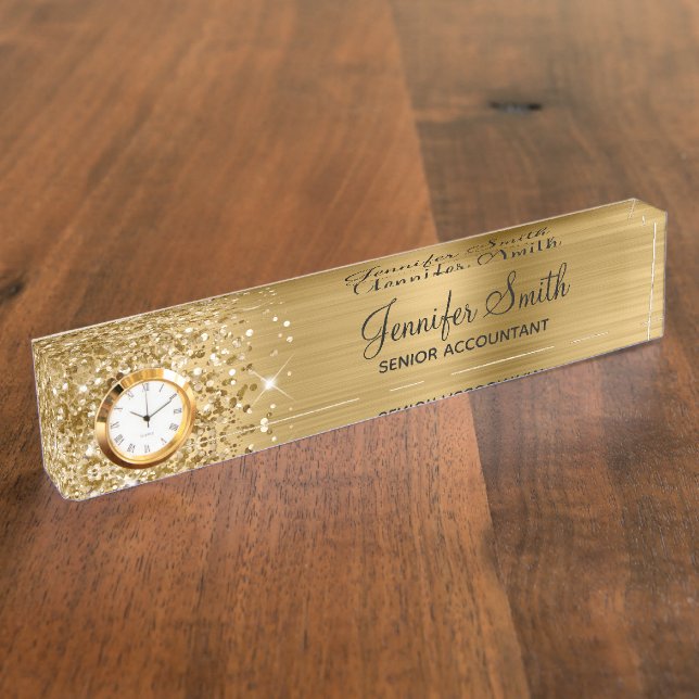 Girly Glittery Gold Glam Desk Name Plate (Side)