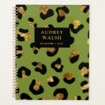 Girly Glittery Gold Green Leopard Print Luxury Planner<br><div class="desc">If you are a lady boss, these modern impressive glamorous planners are the perfect way to give a memorable start to your business for the new year! Modern, girly animalier planner featuring digital image of leopard print in elegant Green, black and glitter gold . Black stripe overlay. Great for beauty,...</div>