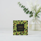 Girly Glittery Gold Green Leopard print  Luxury Square Business Card (Standing Front)