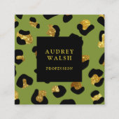 Girly Glittery Gold Green Leopard print  Luxury Square Business Card (Front)