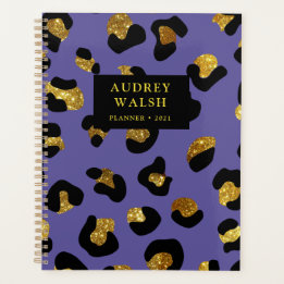 Girly Glittery Gold Purple Leopard Print Luxury Planner