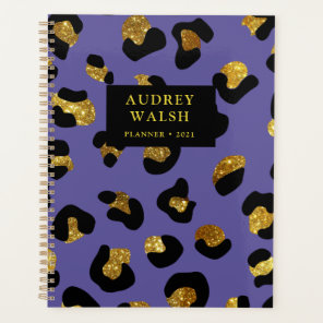 Girly Glittery Gold Purple Leopard Print Luxury Planner