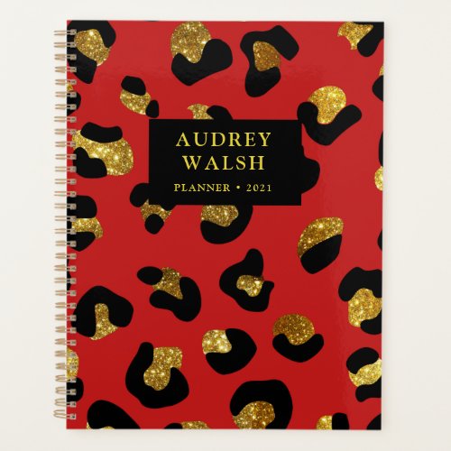 Girly Glittery Gold Red Leopard print  Luxury Planner