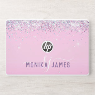 Girly Glittery Holographic Faux Light Pink Custom HP Laptop Skin