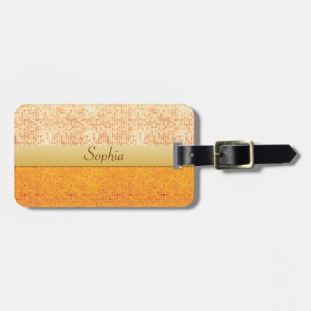 Girly Glittery Orange Polka Dot Luggage Tag