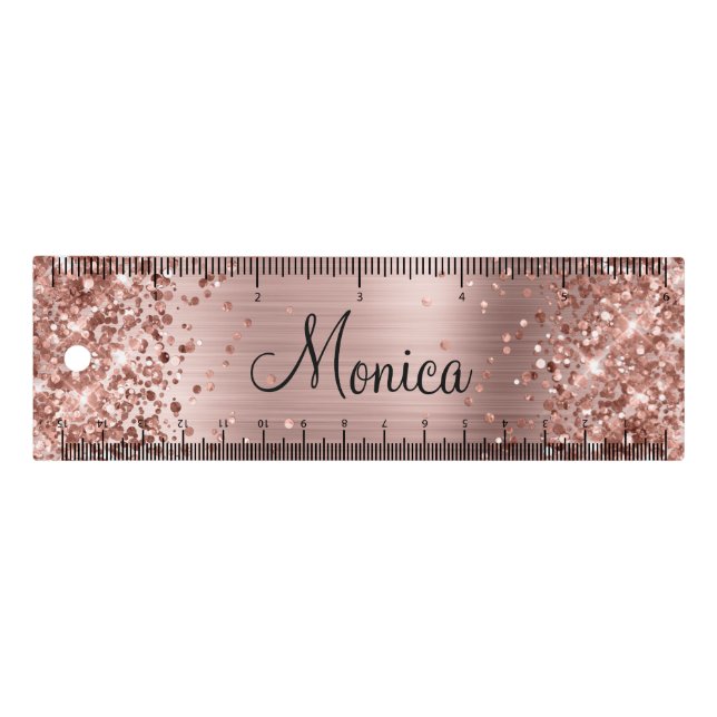 Girly Glittery Rose Gold Faux Foil Ruler (Front)