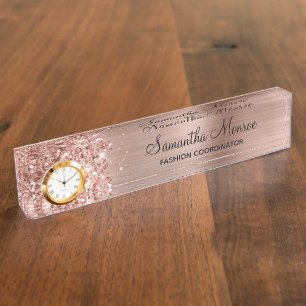 Girly Glittery Rose Gold Glam Desk Name Plate