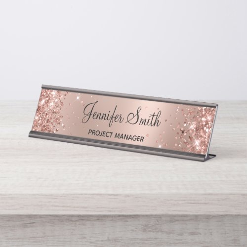 Girly Glittery Rose Gold Glam Gradient Desk Name Plate