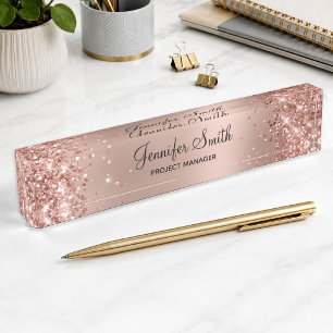 Girly Glittery Rose Gold Glam Gradient Desk Name Plate