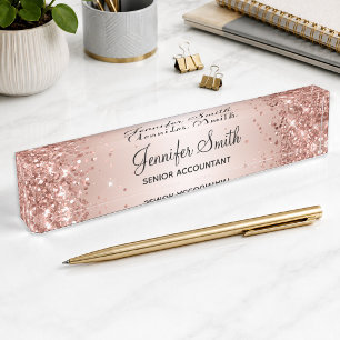 Girly Glittery Rose Gold Gradient Desk Name Plate