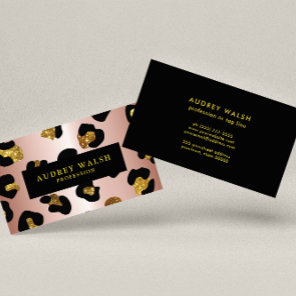 Girly Glittery Rose Gold Leopard print  Luxury Business Card