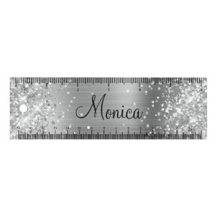 Girly Glittery Silver Faux Foil Ruler