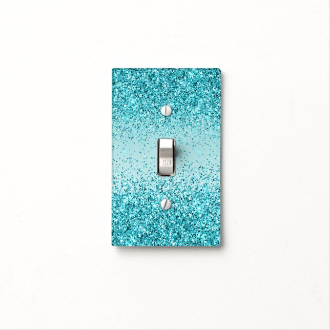 Girly Glitz Aqua Turquoise Glitter Light Switch Cover (In Situ)