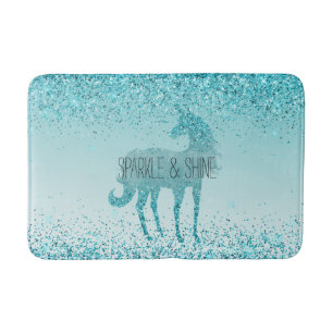 Girly Glitz Aqua Turquoise Glitter Unicorn Bath Mat