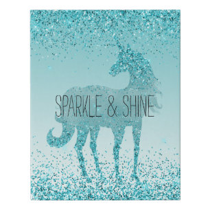 Girly Glitz Aqua Turquoise Glitter Unicorn Faux Canvas Print