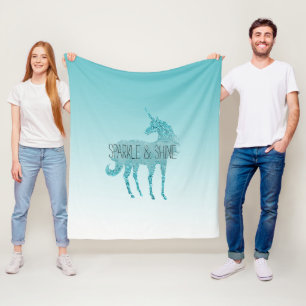 Girly Glitz Aqua Turquoise Glitter Unicorn Fleece Blanket