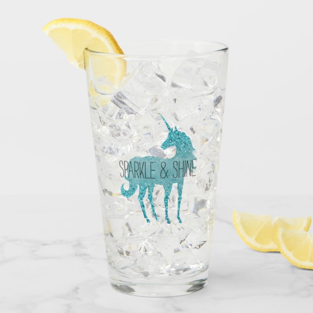 Girly Glitz Aqua Turquoise Glitter Unicorn Glass (Front Ice)