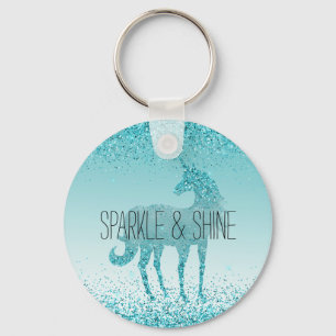 Girly Glitz Aqua Turquoise Glitter Unicorn Keychain