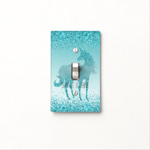 Girly Glitz Aqua Turquoise Glitter Unicorn Light Switch Cover