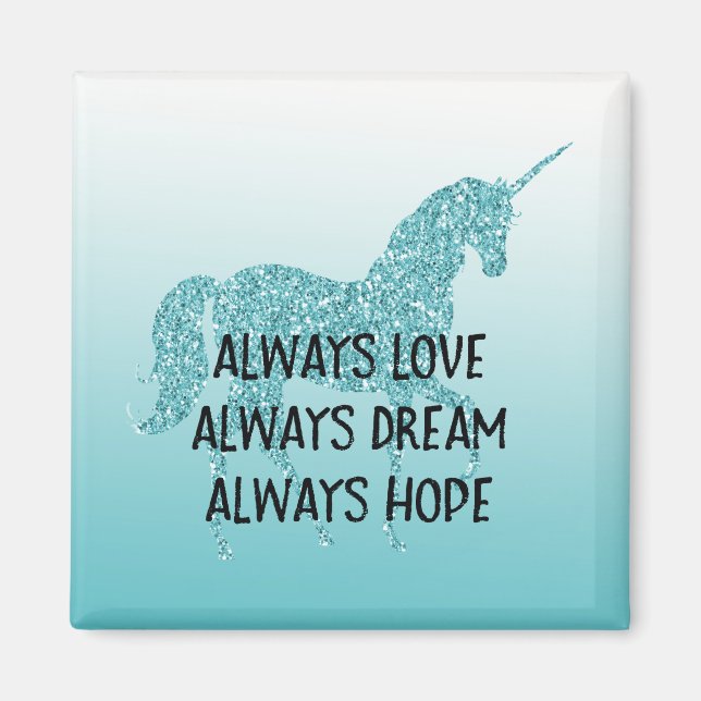 Girly Glitzy Glitter Aqua Unicorn Magnet (Front)