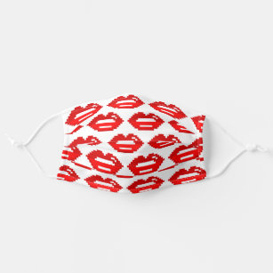 Girly glossy red pixelated kiss lips pattern print adult cloth face mask