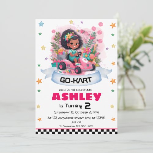 Girly Go Kart Birthday Invitation