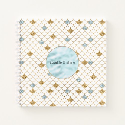 Girly Gold Aqua Blue Glitter Mermaid Quote Notebook