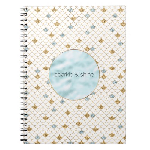 Girly Gold Aqua Blue Glitter Mermaid Quote Notebook