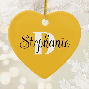 Girly Gold Black and White Modern Monogram Photo Ceramic Ornament