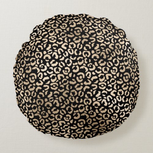 Girly Gold Black Glam Leopard Print Round Pillow