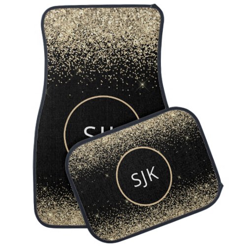 Girly Gold Black Glitter Sparkle Monogram Car Floor Mat