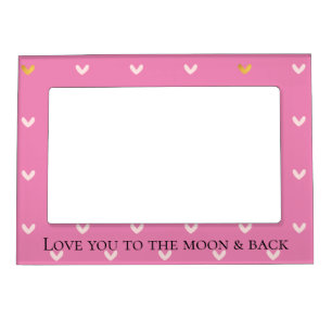 Girly Gold Blush Pink Hearts Magnetic Frame