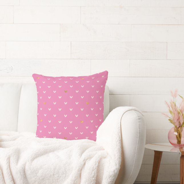 Girly Gold Blush Pink Hearts Throw Pillow (Couch)